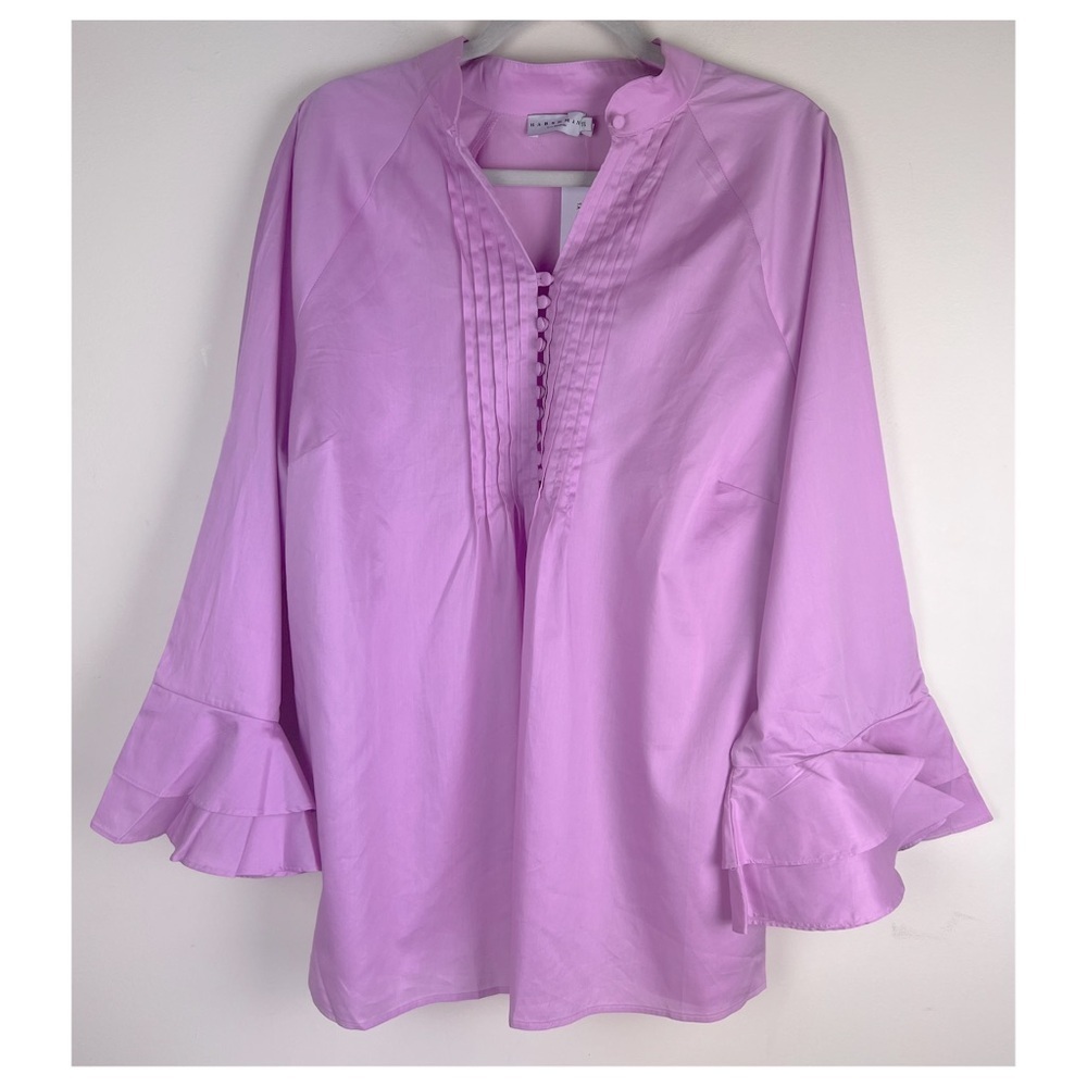 Harshman | Nagisa Ruffle Cuff Pin Tuck Popover Shirt Orchid | 2X - Picture 6 of 14